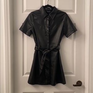 Black faux leather mini dress